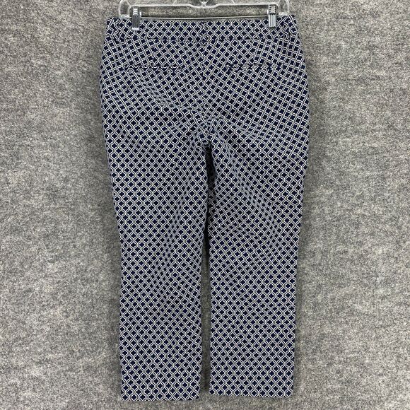 Adrienne Vittadini Chino Pants Women 4 White Blue Printed High Rise Straight - Picture 2 of 11